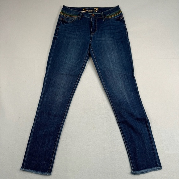 Seven 7 Hollywood Skinny Jeans Womens Size 8 Medium Blue Rainbow High Rise - Picture 2 of 14